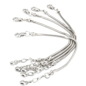 Yeshan 5pcs Women Silver Plated Snake Chain Charm Bracelet Starter with Classic Bead Lobster Clasp Fits All Chamilia Troll Biagi Beads,7.5 inch