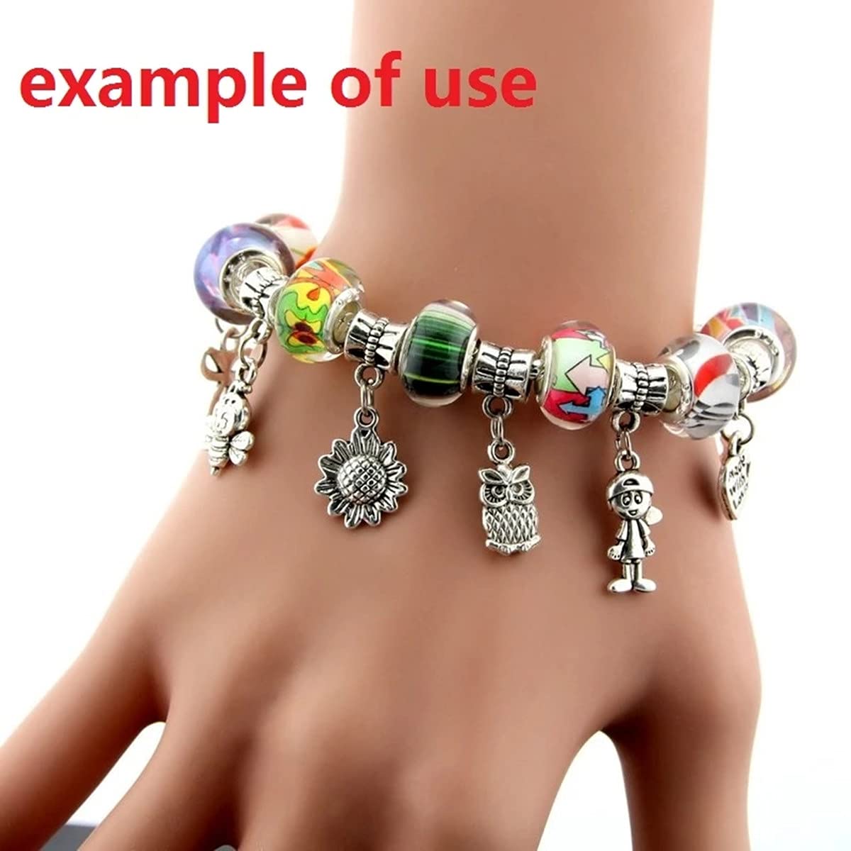 Yeshan 5pcs Women Silver Plated Snake Chain Charm Bracelet Starter with Classic Bead Lobster Clasp Fits All Chamilia Troll Biagi Beads,7.5 inch