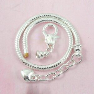 Yeshan 5pcs Women Silver Plated Snake Chain Charm Bracelet Starter with Classic Bead Lobster Clasp Fits All Chamilia Troll Biagi Beads,7.5 inch