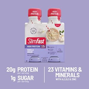 SlimFast Advanced Nutrition High Protein Meal Replacement Shake, Vanilla Cream, 20g of Ready to Drink Protein, 11 Fl. Oz Bottle, 4 Count (Packaging May Vary)