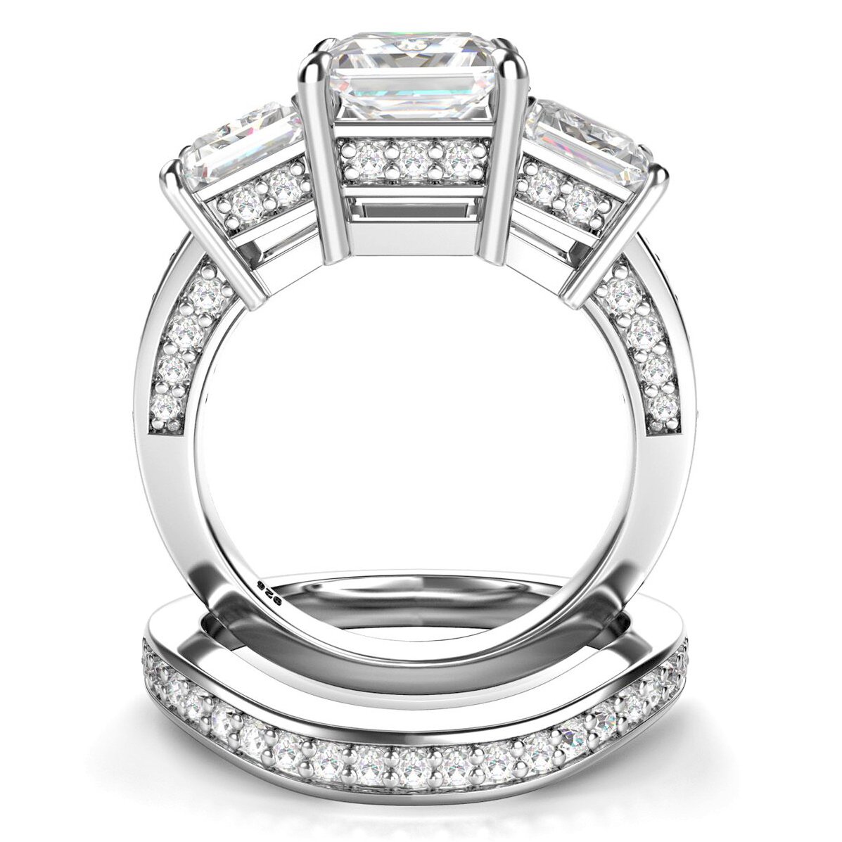 Metal Factory Sz 7 Sterling Silver 3 Carat Princess Cut Cubic Zirconia CZ Wedding Engagement Ring Set