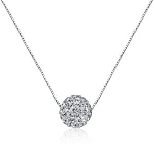 CIShop S925 Sterling Silver Chain Full Diamond Crystal Ball Sparkle Colla Pendant Necklace for Women