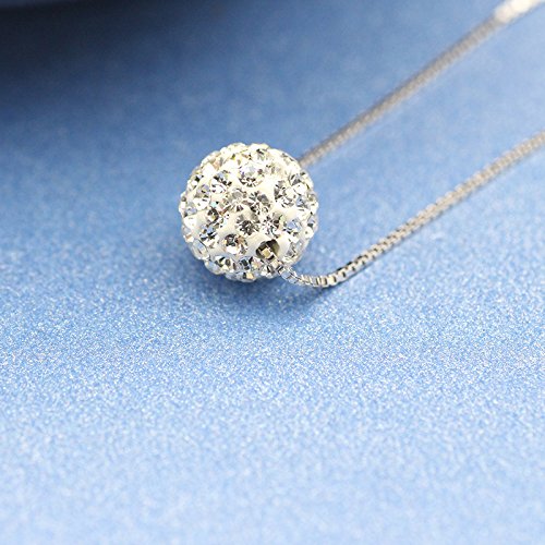 CIShop S925 Sterling Silver Chain Full Diamond Crystal Ball Sparkle Colla Pendant Necklace for Women