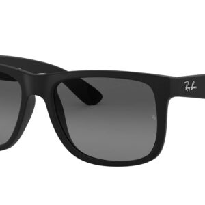 Ray-Ban RB4165F Justin Low Bridge Fit Rectangular Sunglasses, Rubber Black/Polarized Light Grey Gradient Grey, 55 mm