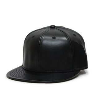 premium plain wool blend leather flat bill adjustable snapback hats baseball caps (leather black)