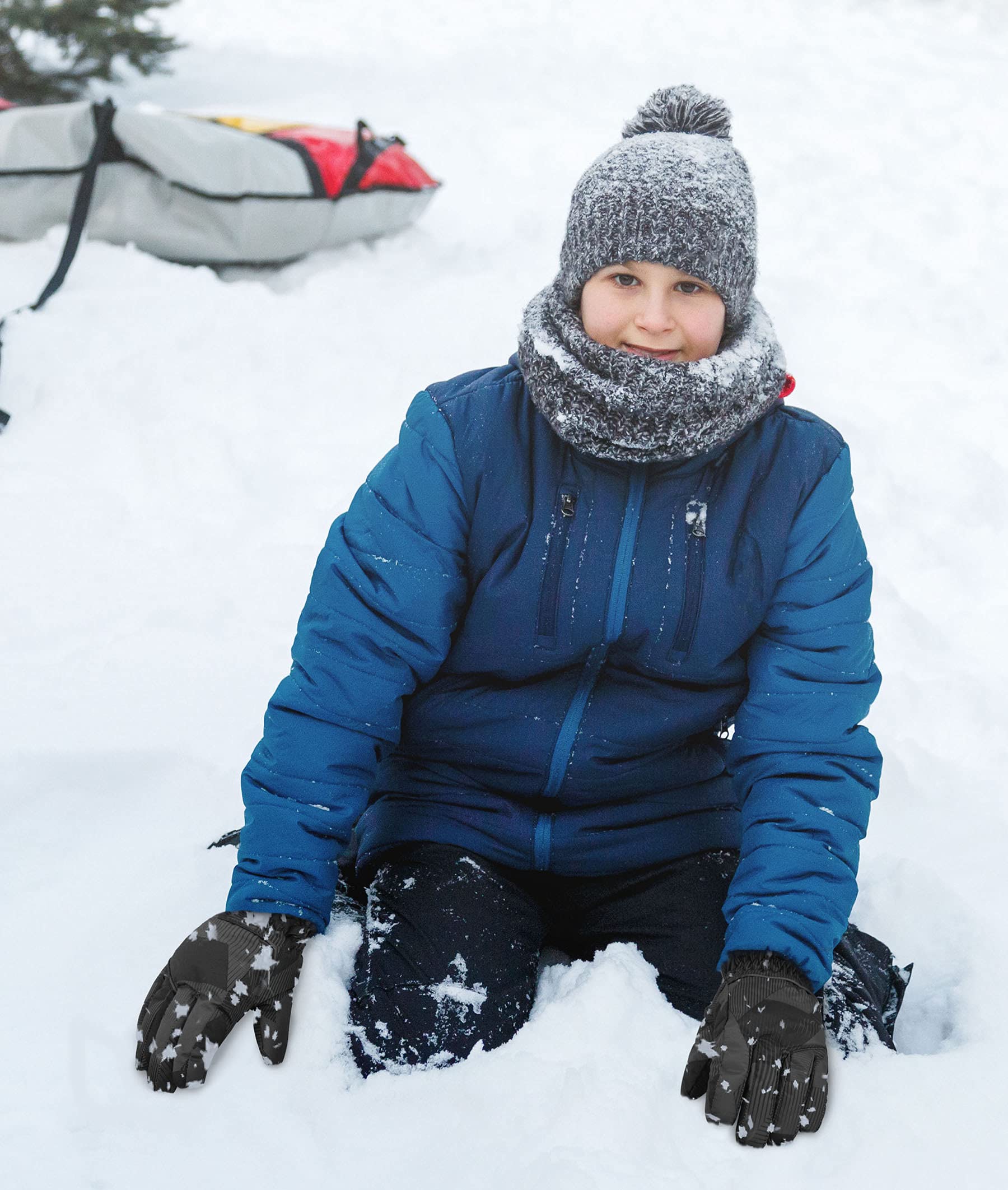 Simplicity Kids Boys Thinsulate Lined Waterproof Ski Winter Gloves, Black, L(10-12 Years)