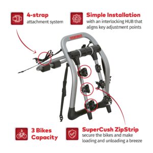 Yakima HalfBack 3 Bike Capacity Trunk Bike Strap Rack with 4 Strap Attachment, SuperCrush ZipStrips, and Bomber External Frame, Gray/Black