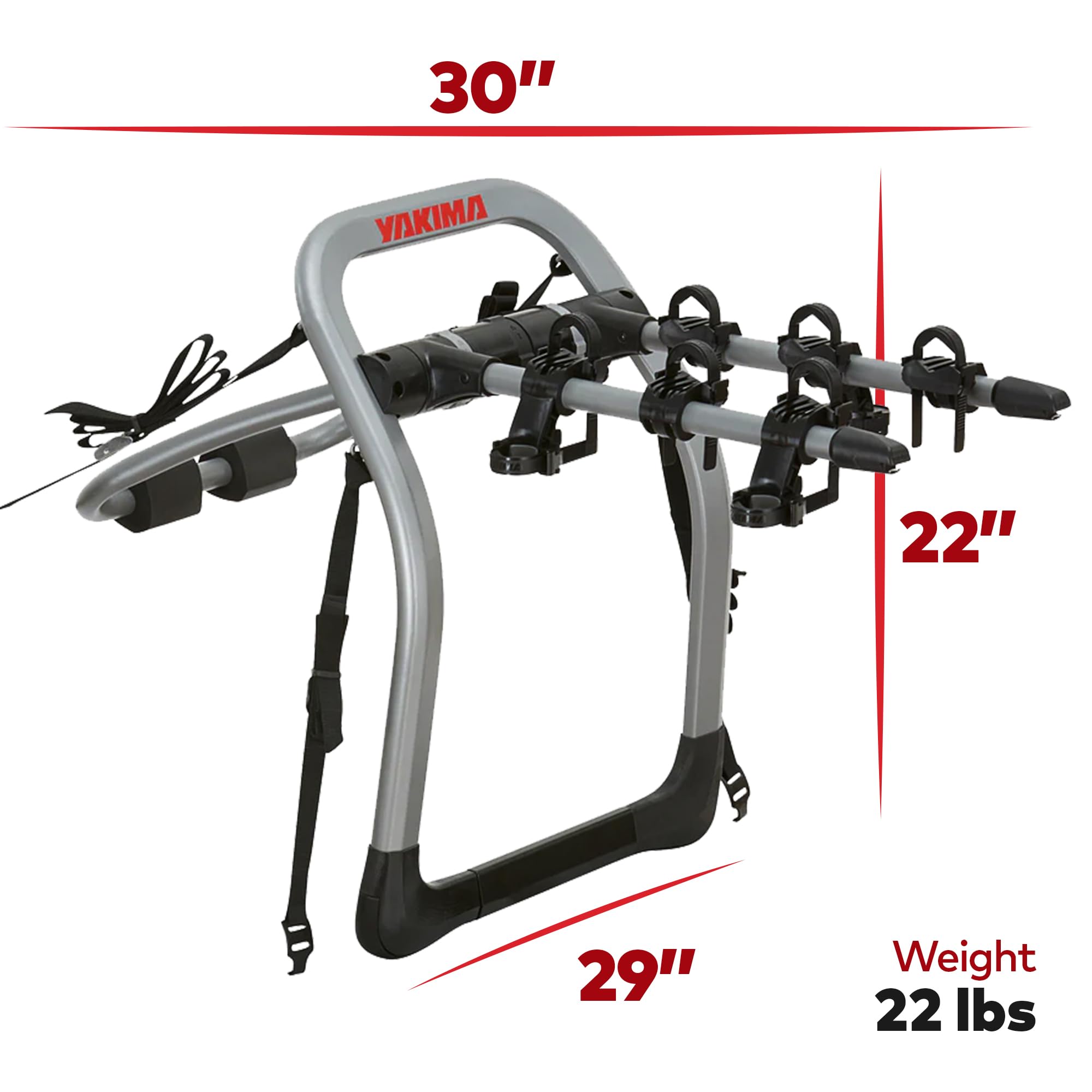 Yakima HalfBack 3 Bike Capacity Trunk Bike Strap Rack with 4 Strap Attachment, SuperCrush ZipStrips, and Bomber External Frame, Gray/Black