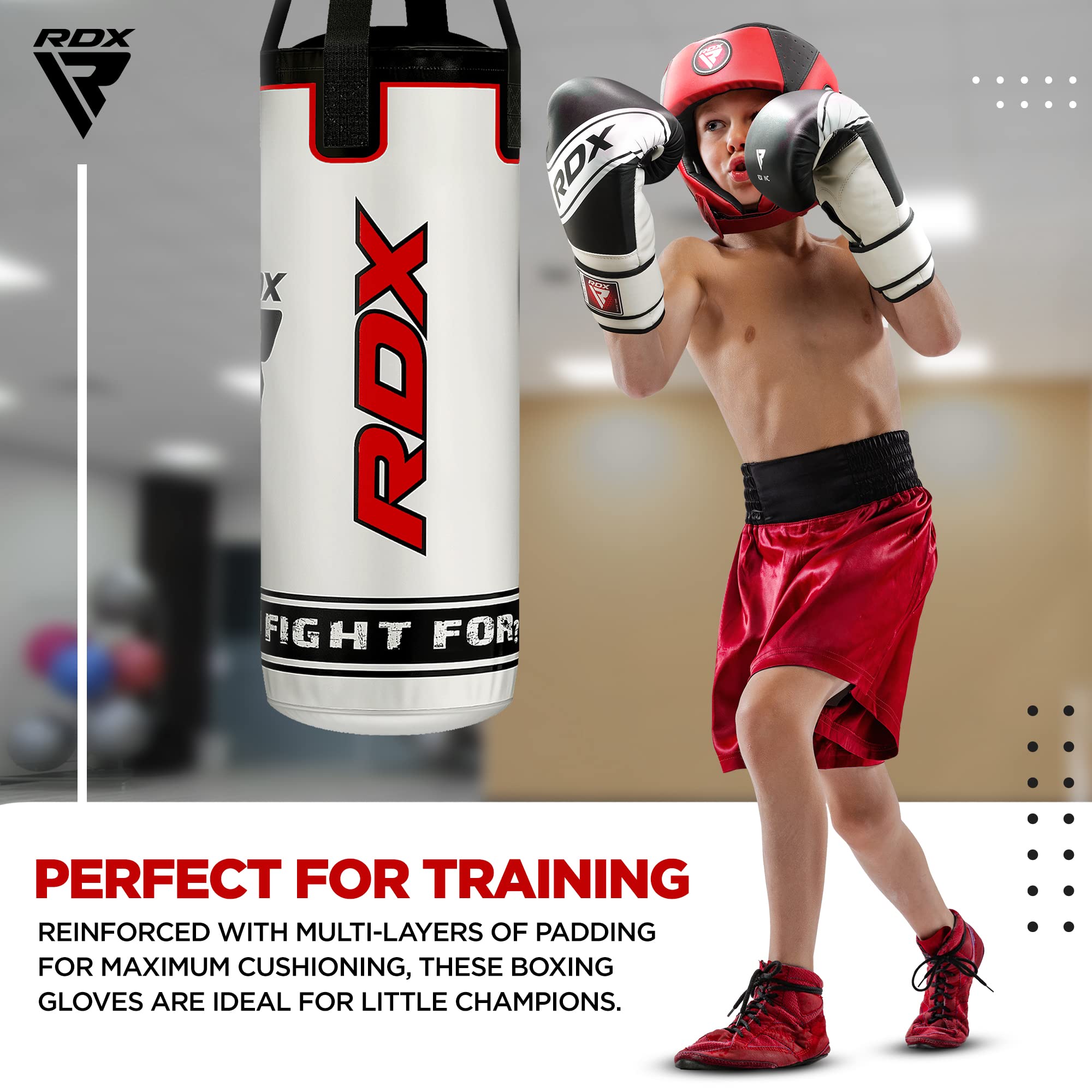 RDX Kids Punching Bag 2FT with Punch Gloves, Heavy Filled Boxing Set, Non Tear Maya Hide Leather Junior Hanging Bag, Kickboxing MMA Grappling Muay Thai Taekwondo Karate BJJ Workout Training