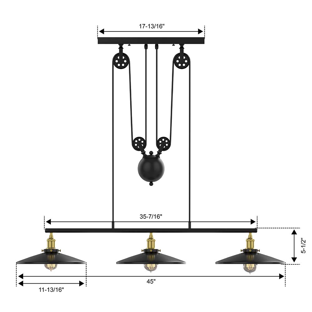 WINSOON Dining Room Light Fixture 3 Pack Light for Kitchen Island, Pulley Pool Table Light Fixture, Rustic Farmhouse Chandeliers for Dining Room Foyer Hallway