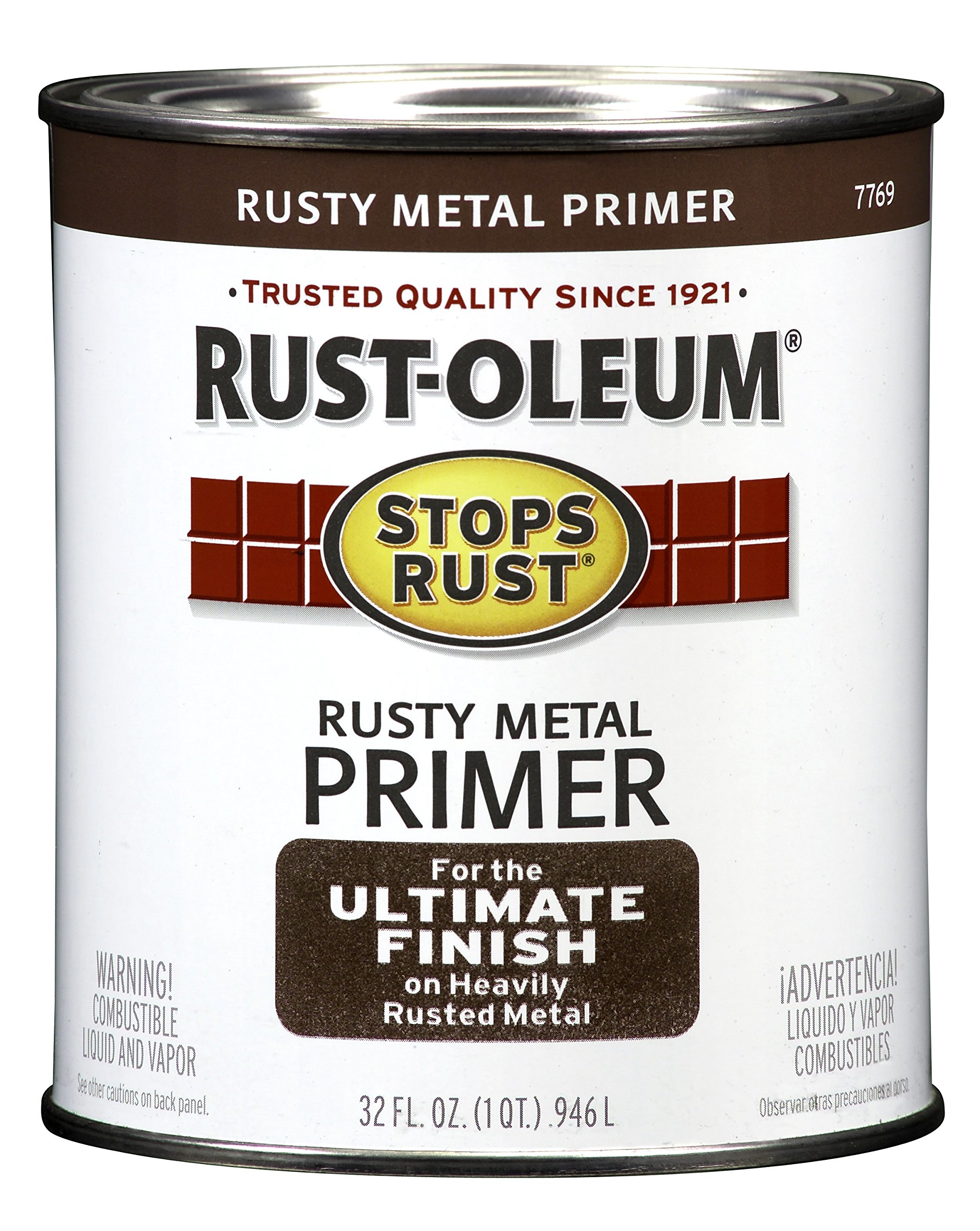 Rust-Oleum 7769502 Flat Rusty Metal Primer Stops Rust Enamel Paint, 1 quart Can (Pack of 2)