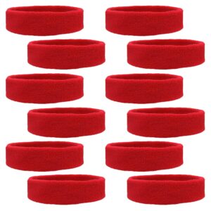 12 sweatbands cotton sports headbands terry cloth moisture wicking athletic basketball headband by kenz laurenz (12 pack) (red 12 pack)