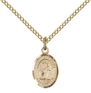 f a dumont 14kt gold filled st. valentine of rome pendant with 18" gold filled lite curb chain. patron saint of love