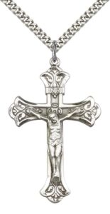 f a dumont sterling silver crucifix pendant with 24" stainless steel heavy curb chain.