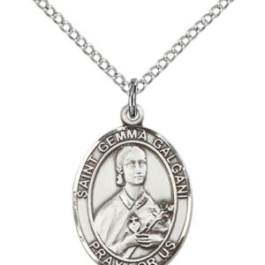 F A Dumont Sterling Silver St. Gemma Galgani Pendant with 18" Sterling Silver Lite Curb Chain. Patron Saint of Pharmacists