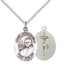 f a dumont sterling silver st. john paul ii pendant with 18" stainless steel lite curb chain.