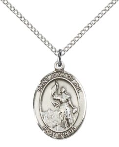 sterling silver st. joan of arc pendant with 18" stainless steel lite curb chain. patron saint of soldiers/france