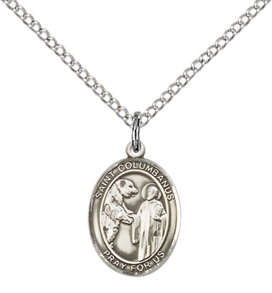 F A Dumont Church Supplies Sterling Silver St. Columbanus Pendant with 18" Stainless Steel Lite Curb Chain. Patron Saint of Motorcyclists