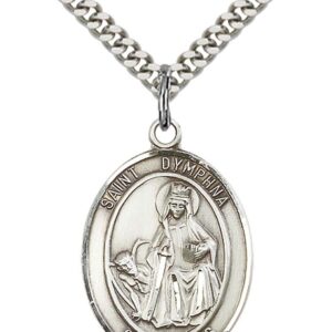 F A Dumont Sterling Silver St. Dymphna Pendant with 24" Stainless Steel Heavy Curb Chain. Patron Saint of Mental Illness/Runaways