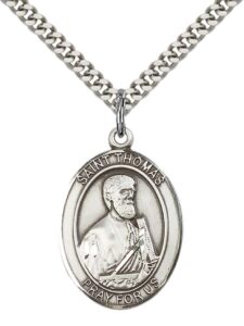 f a dumont sterling silver st. thomas the apostle pendant with 24" stainless steel heavy curb chain. patron saint of architect/blind people