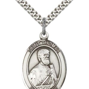 F A Dumont Sterling Silver St. Thomas The Apostle Pendant with 24" Stainless Steel Heavy Curb Chain. Patron Saint of Architect/Blind People