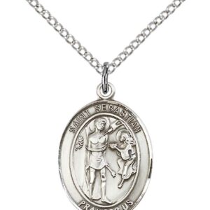 F A Dumont Sterling Silver St. Sebastian Pendant with 18" Stainless Steel Lite Curb Chain. Patron Saint of Athletes/Soldiers