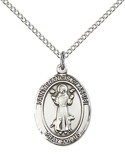 F A Dumont Sterling Silver St. Francis of Assisi Pendant with 18" Sterling Silver Lite Curb Chain. Patron Saint of Animals/Catholic Aktion