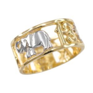 high polish 10k two-tone white and yellow gold open design lucky ring (size 10.25)