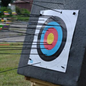 KHAMPA Archery Target for Backyard 2x2 Ft. Economy Bow Target | includes 2 Paper Targets and Push Pins for Crossbow or Compound Bow