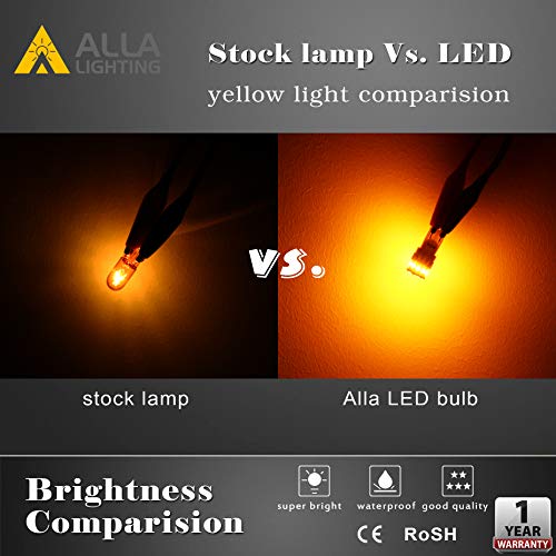 Alla Lighting T10 Wedge 168 194 LED Bulbs, Amber Yellow Super Bright 360° Side Marker Lights, Interior Map, Dome, Trunk Lamps W5W 2825 175, 3014 18-SMD 12V Replacement for Cars, Trucks