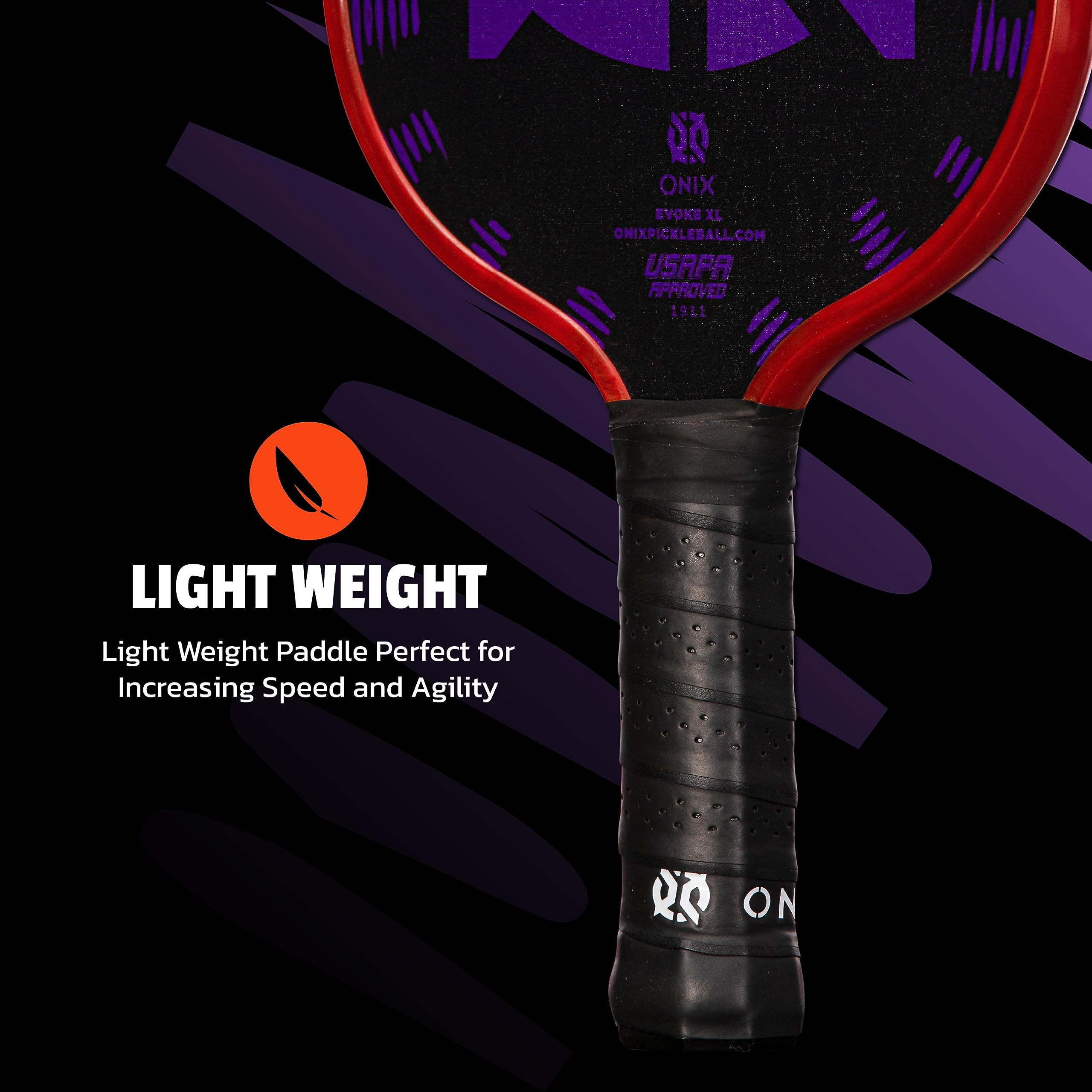 Onix Graphite Evoke XL Pickleball Paddle Features Polypropylene Core, Graphite Face, and Oversized Shape, Purple