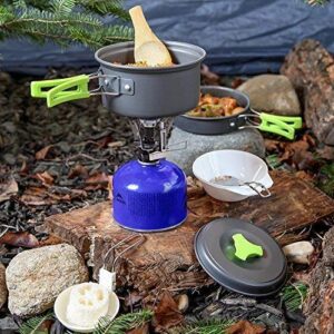 1 Liter Camping Cookware Mess Kit Backpacking Gear & Hiking Outdoors Bug Out Bag Cooking Equipment 10 Piece Cookset | Lightweight, Compact, & Durable Pot Pan Bowls - Free Folding Spork, Nylon Bag