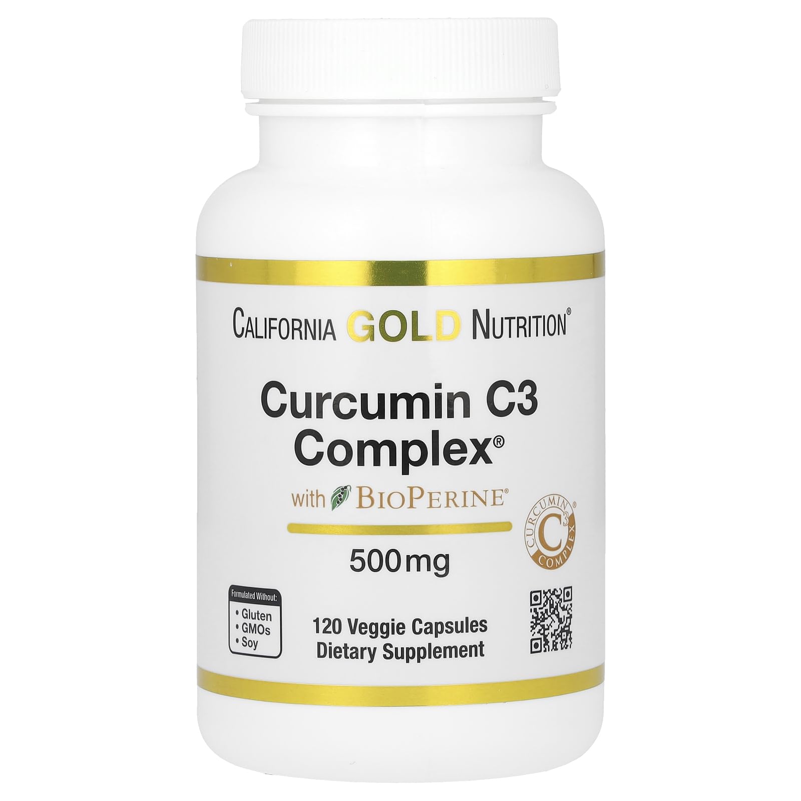 Curcumin C3 Complex from Turmeric Root with Bioperine Black Pepper Extract for High Absorption, 95% Curcuminoids, 500 mg, 120 Veggie Capsules, 3rd Party Test