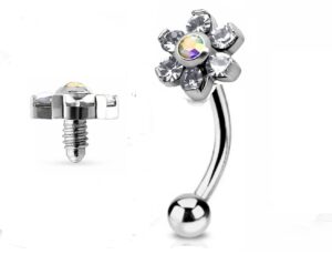 7zacc jeweled twin daisy flowers spinal barbell christina vertical hood vch jewelry genital piercing 1/2 (clear)