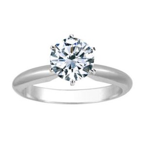 Houston Diamond District 1/2 Carat Round Cut Diamond Solitaire Engagement Ring 14K White Gold 6 Prong (J, I2, 0.45 c.t.w) Very Good Cut Size 7