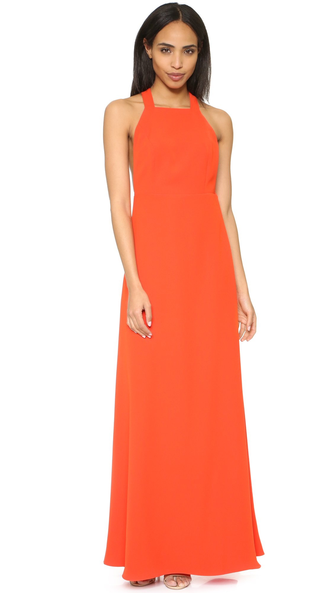 Jill Jill Stuart Women's T-Strap Sleeveless A-Line Gown, Tangerine, 8