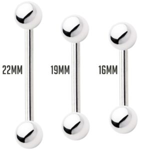 20PCS Surgical Steel 14G Tongue Rings Straight Barbells Nipple Straight Piercing Barbell Jewelry 7/8 Inch 22mm