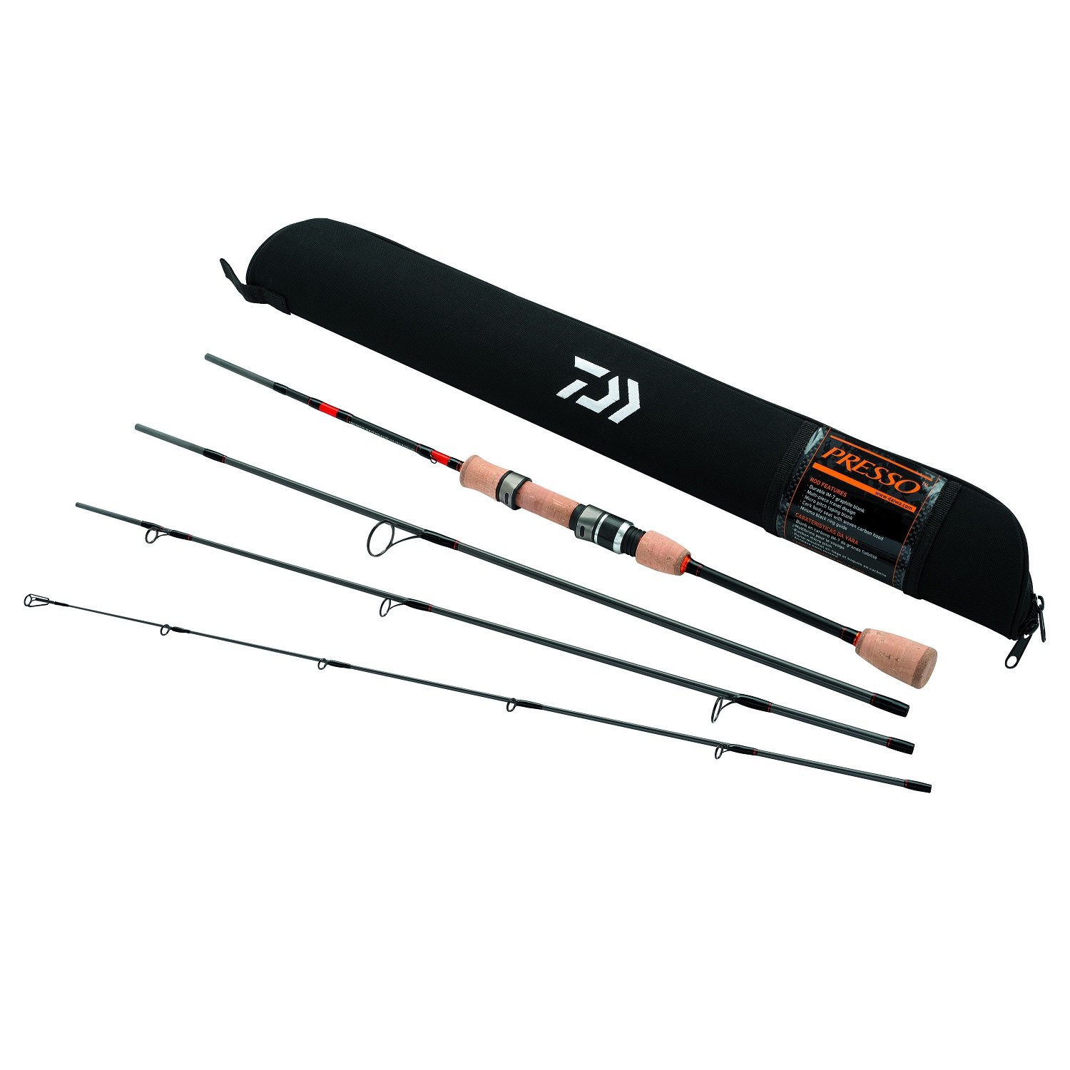 Daiwa PSO604ULFS-TR Presso Ultralight Pack Spinning Rod, 6' Length, 4Piece Rod, Ultralight Power, Fast Action