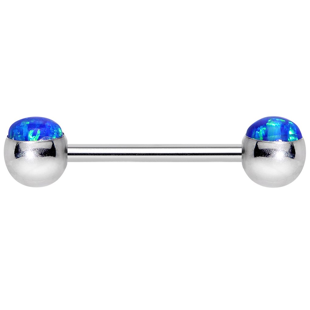 Body Candy Stainless Steel Blue Synthetic Opal Nipple Barbell Set of 2