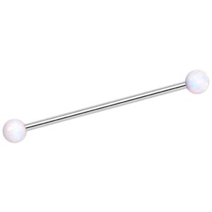 Body Candy Stainless Steel White Synthetic Opal Industrial Barbell 35mm