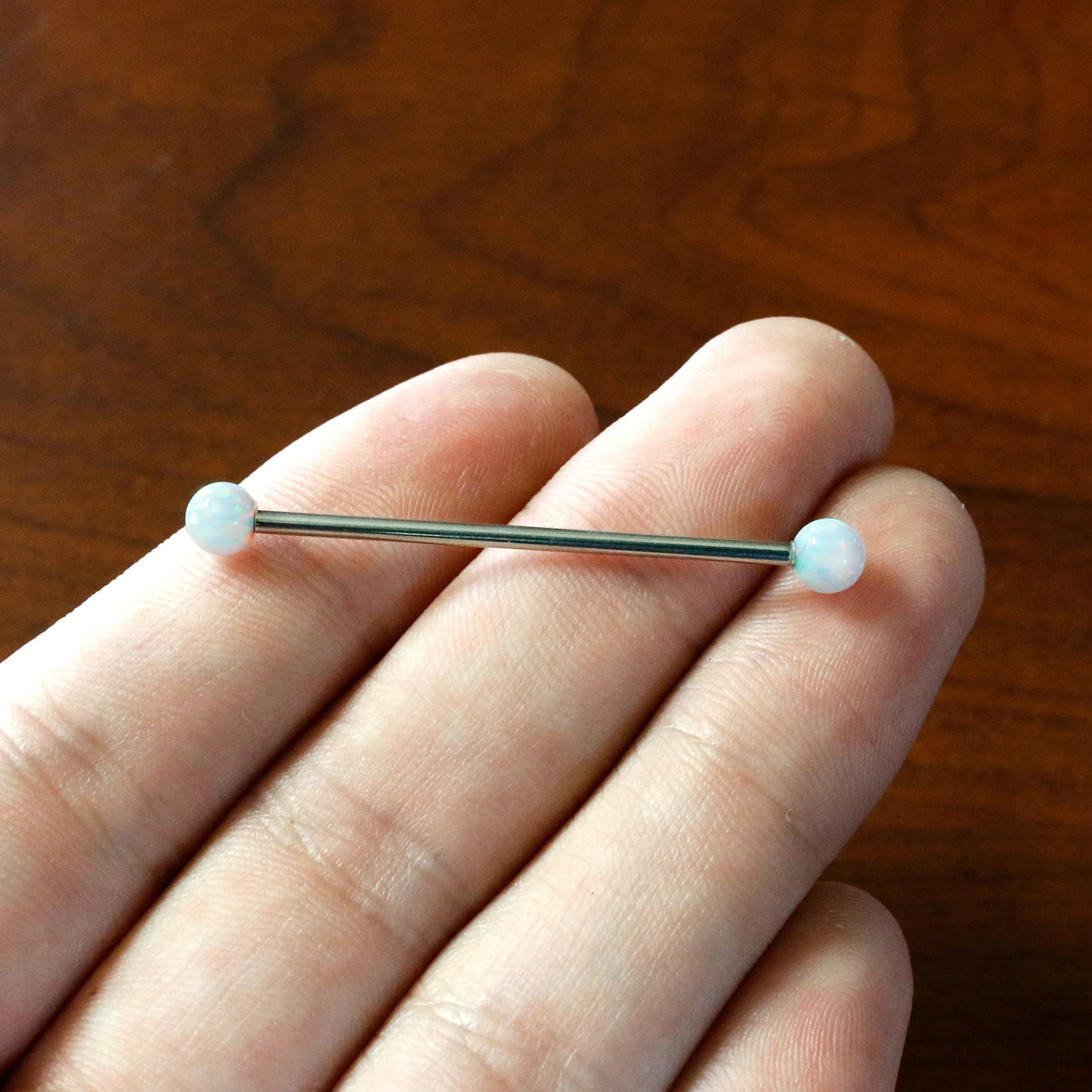 Body Candy Stainless Steel White Synthetic Opal Industrial Barbell 35mm