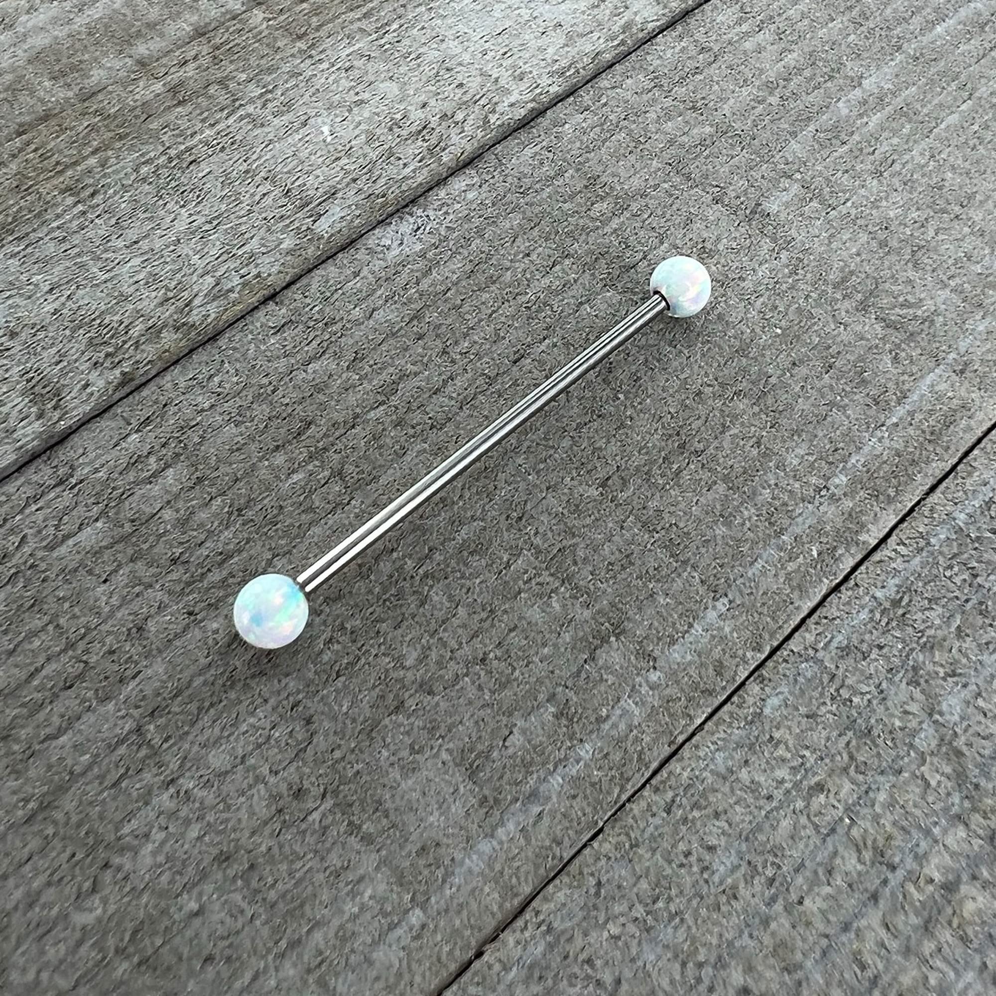 Body Candy Stainless Steel White Synthetic Opal Industrial Barbell 35mm