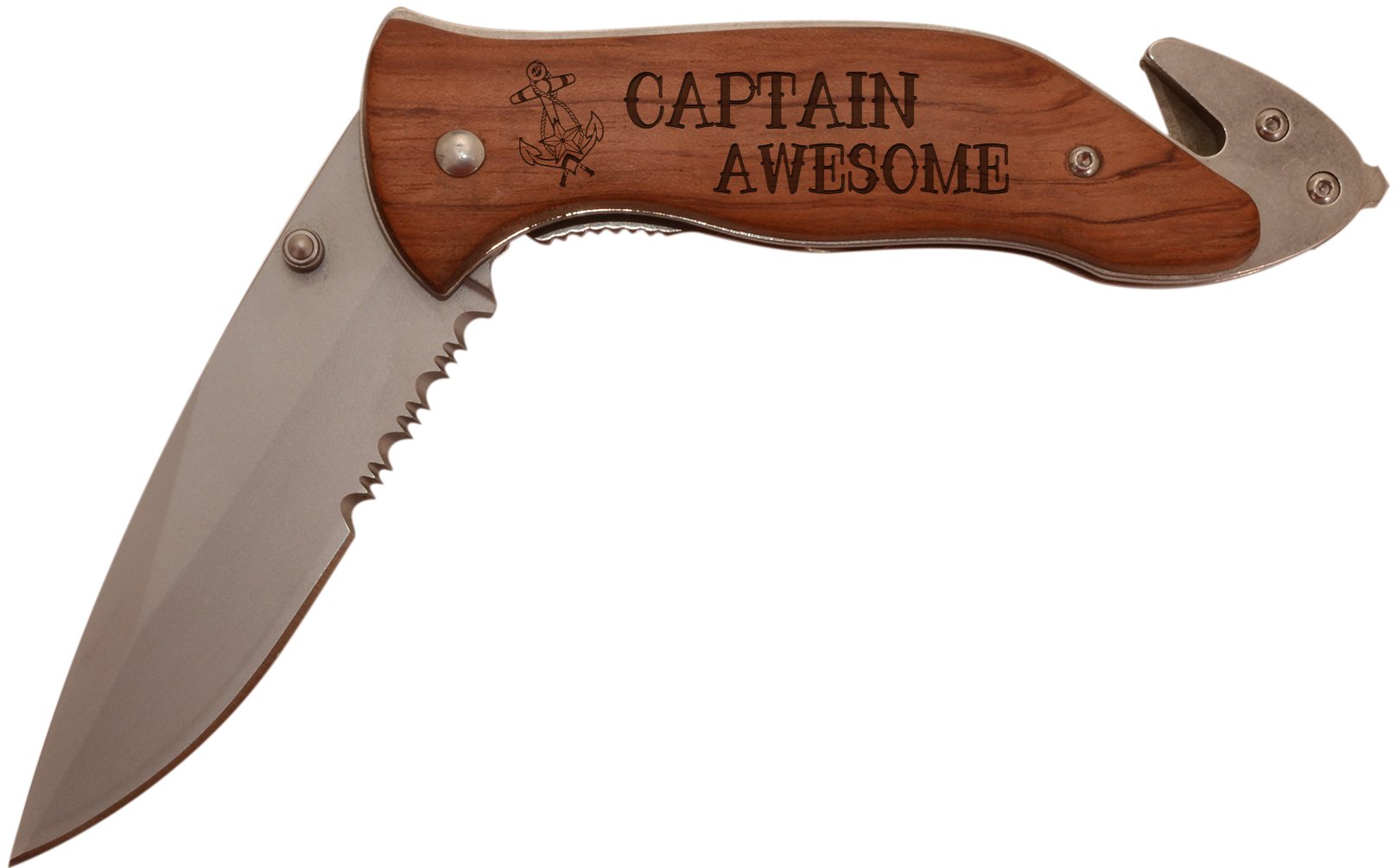 ThisWear Sailing Boating Gift Captain Awesome Nautical Laser Engraved Stainless Steel Folding Survival Knife