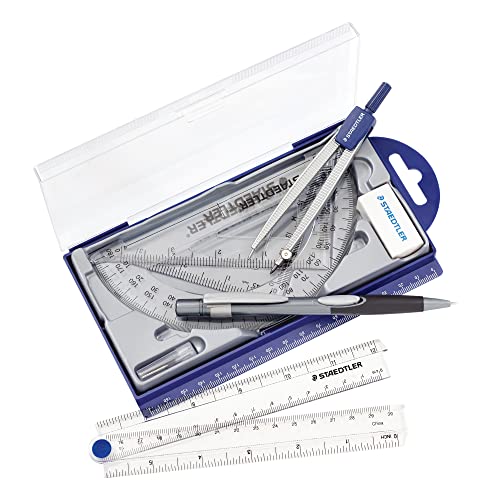 Staedtler 9-piece Math Geometry Set, Blue, Silver