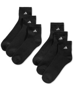 adidas 6 pair mens quarter crew cushioned socks shoe size 6-12 (solid black/white)