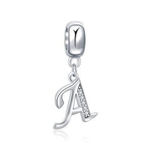 Letter A Charm Sterling Silver 925 Initial A-z Alphabet Beads Name Charm for Pandora Bracelet Charms