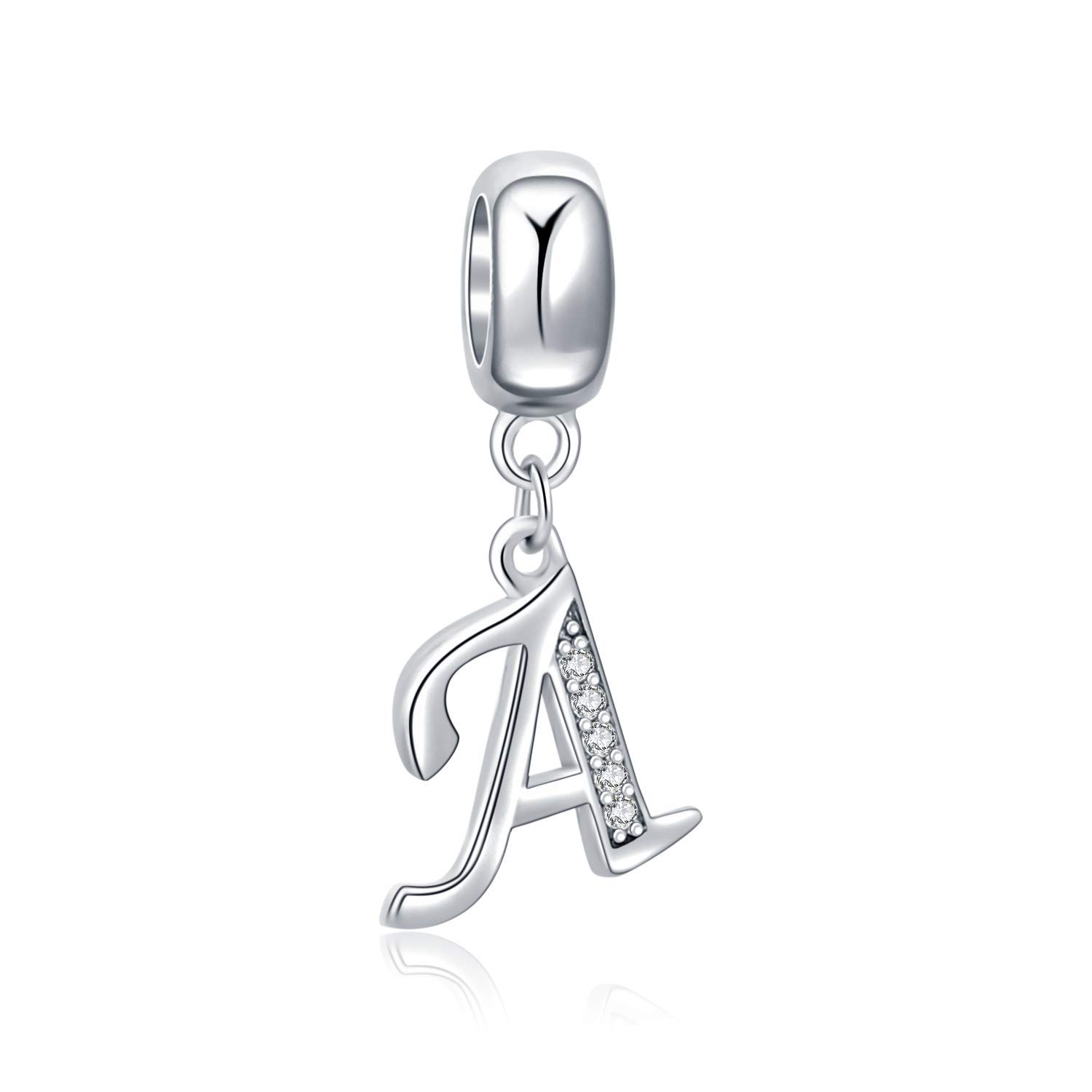 Letter A Charm Sterling Silver 925 Initial A-z Alphabet Beads Name Charm for Pandora Bracelet Charms