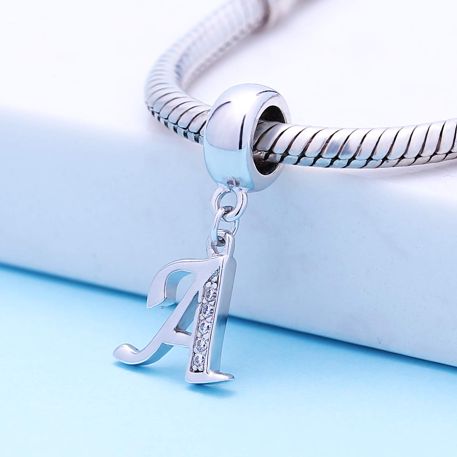 Letter A Charm Sterling Silver 925 Initial A-z Alphabet Beads Name Charm for Pandora Bracelet Charms