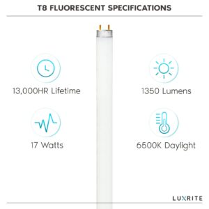 LUXRITE F17T8/865 17W 24 Inch T8 Fluorescent Tube Light Bulb, 6500K Daylight, 1350 Lumens, G13 Medium Bi-Pin Base, LR20755, 6-Pack