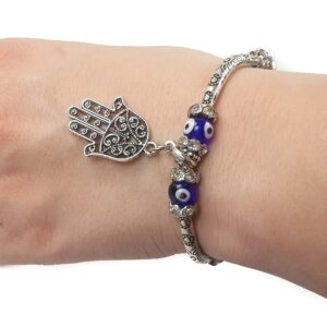 Nazareth Store Blue Beads Evil Eye Bracelet Hamsa Hand Of Fatima For Men Women Stretch Bracelets Lucky Charm